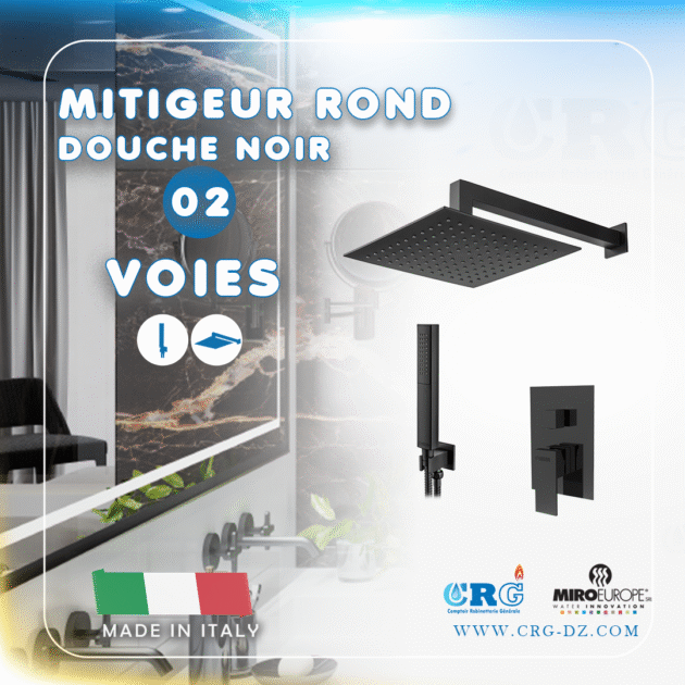 Kit mitigeur douche noir carré 02 voies