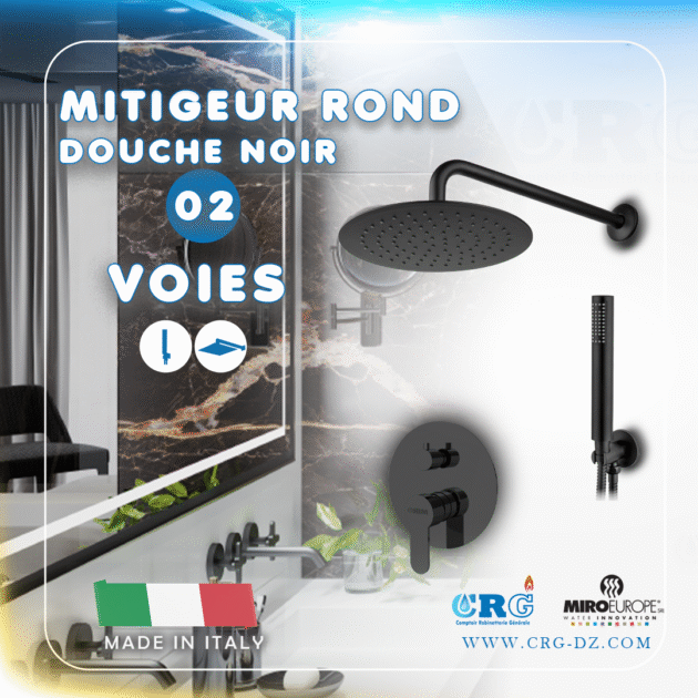 Kit mitigeur douche noir rond 02 voies