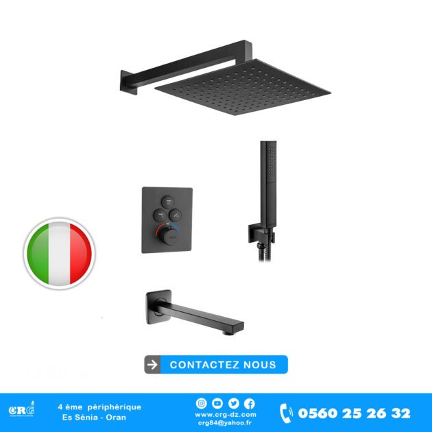 Mitigeur de douche carré noir 03 voie